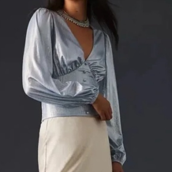 Anthropologie Tops - NWT Anthropologie Flat White Liquid Shine V Blouse